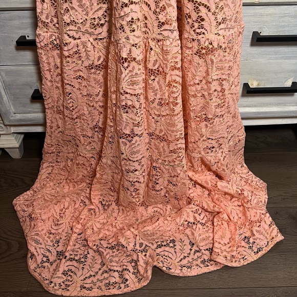 Dress The Population Melina Lace Maxi Gown Rose Petal Plunge Cocktail Formal - Picture 5 of 12